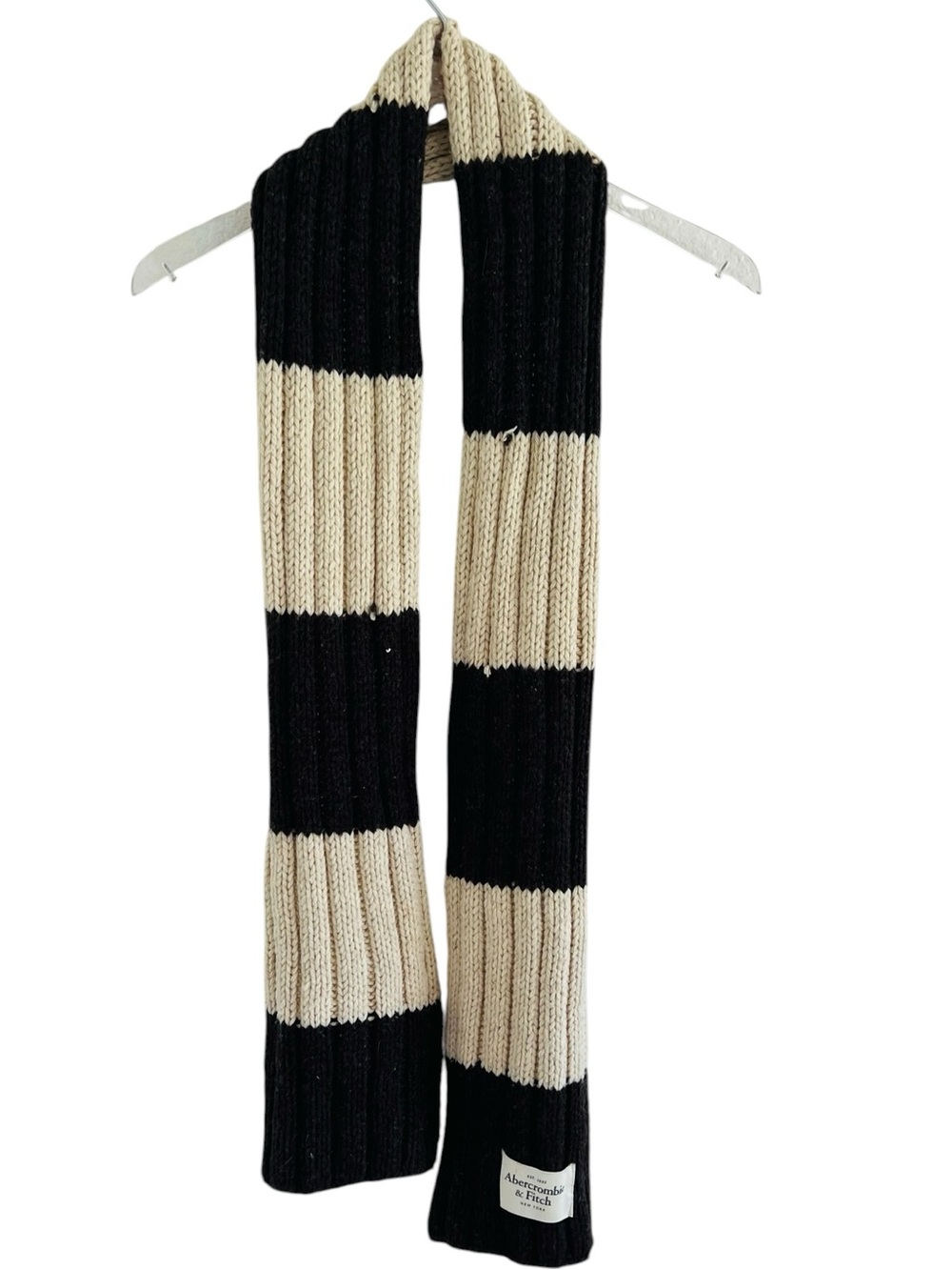 Abercrombie & Fitch Brown and Cream Striped Ribbed Knit Scarf